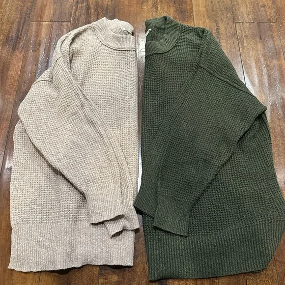 Two Aerie Women's Olive and Taupe Crewneck Sweaters - Picture 8 of 9